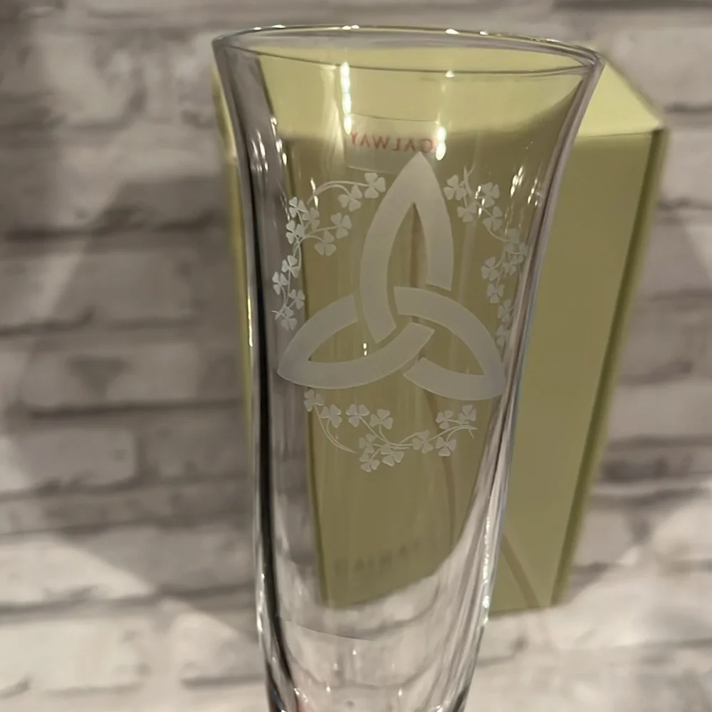 Trinity Knot Shamrock pair of champagne flutes GALWAY Ireland wedding crystal